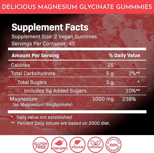 Magnesium Glycinate 1000mg – Strawberry Flavor – 90 Gummies