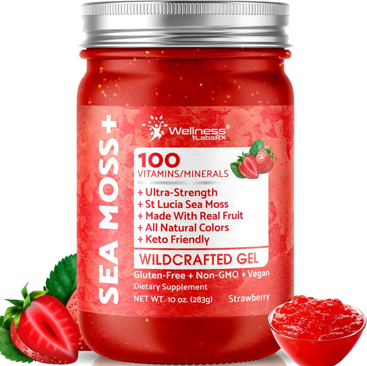 Organic Wildcrafted Sea Moss Gel All Natural Strawberry Flavor – 10 oz