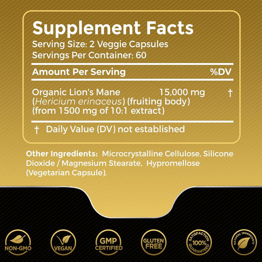 Organic Liposomal Lion’s Mane 15,000mg Ultra Strength – 120 Capsules