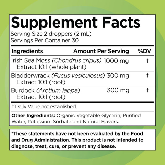 Irish Sea Moss Drops, Bladderwrack and Burdock 1600mg - Mixed Berry Flavor – 2 oz