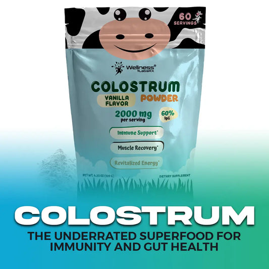Colostrum supplement in powder form with immune and gut health benefits