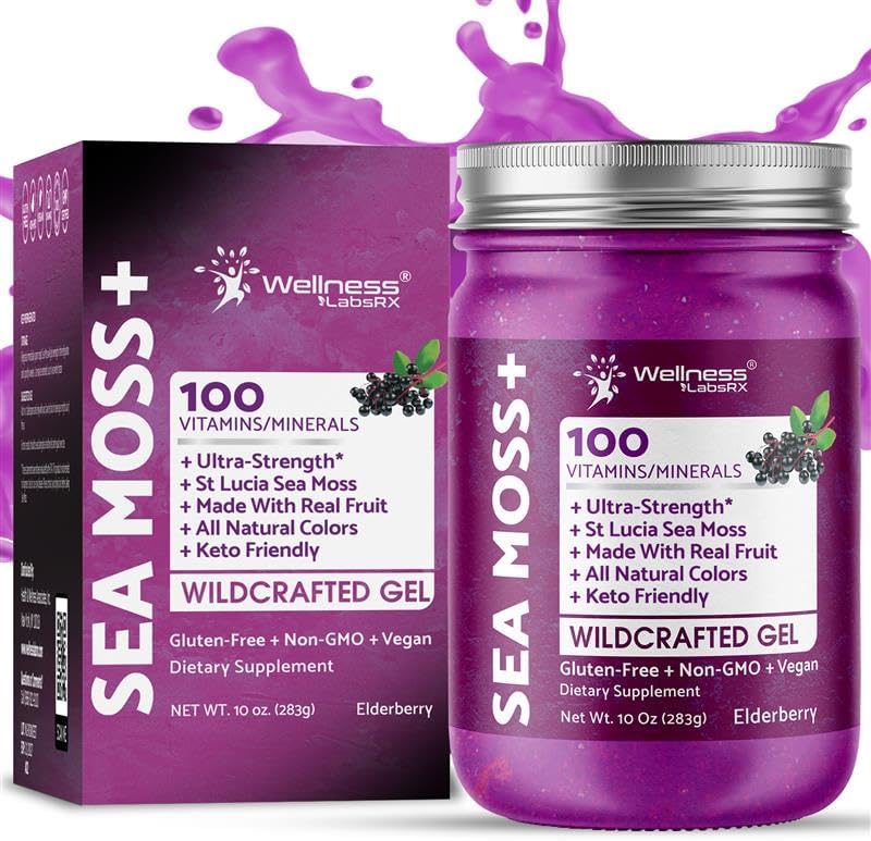 Organic Wildcrafted Sea Moss Gel All Natural Elderberry Flavor – 10 oz