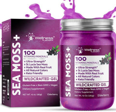 Organic Wildcrafted Sea Moss Gel All Natural Elderberry Flavor – 10 oz