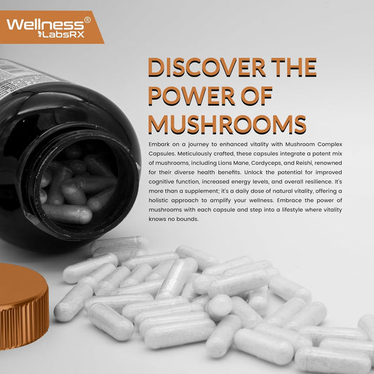 Organic Mushroom Supplement Capsules, Mushroom Complex Blend - 120 Count