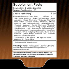 Organic Mushroom Supplement Capsules, Mushroom Complex Blend - 120 Count