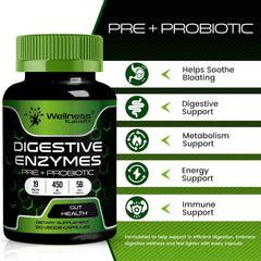 Digestive Enzymes, Prebiotics and Probiotics Supplement Capsules - 120 Count
