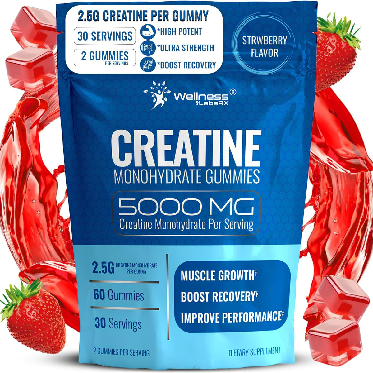 Creatine Gummies 5000mg, Creatine Monohydrate Gummies For Men and Women - 30 Servings