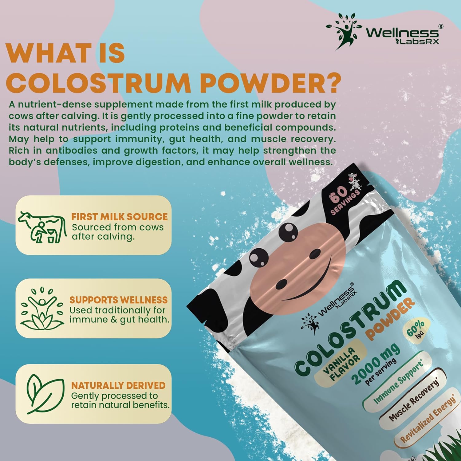 Simply Healthy Bovine Colostrum Powder 1kg - Unflavoured, Grass Fed, 20% IgG