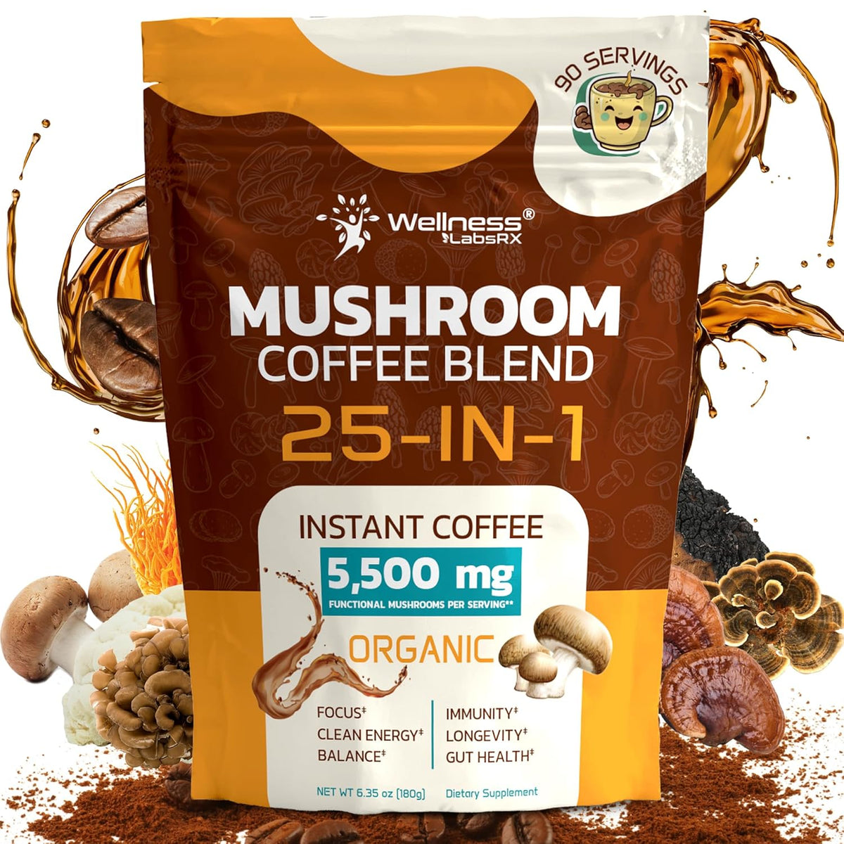 Instant Mushroom Coffee 25-in-1 Functional Mushrooms - Keto Friendly