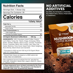 Instant Mushroom Coffee 25-in-1 Functional Mushrooms - Keto Friendly