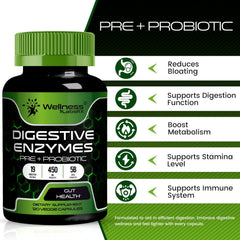 Digestive Enzymes, Prebiotics and Probiotics Supplement Capsules - 120 Count