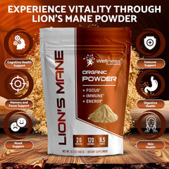 Lions Mane Powder, Natural Formula for Memory and Focus, Immune Health - 120 Servings