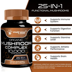 Organic Mushroom Supplement Capsules, Mushroom Complex Blend - 120 Count