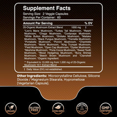Organic Mushroom Supplement Capsules, Mushroom Complex Blend - 120 Count