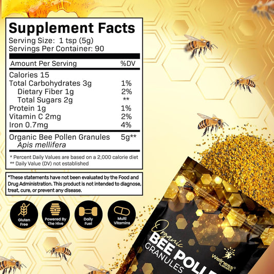 Organic Bee Pollen 5g Per Serving – 90 Servings – 1 Lbs.