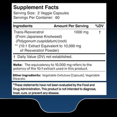 Resveratrol 1000mg Organic Capsules - 120 Count - Japanese Knotweed Extract