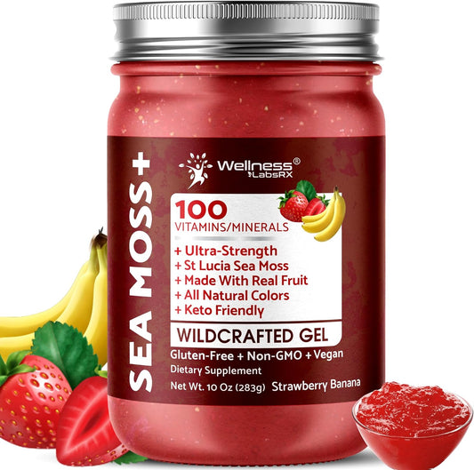 Organic Wildcrafted Sea Moss Gel All Natural Strawberry Banana Flavor – 10 Oz