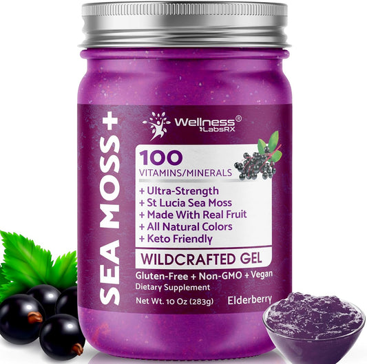 Organic Wildcrafted Sea Moss Gel All Natural Elderberry Flavor – 10 oz