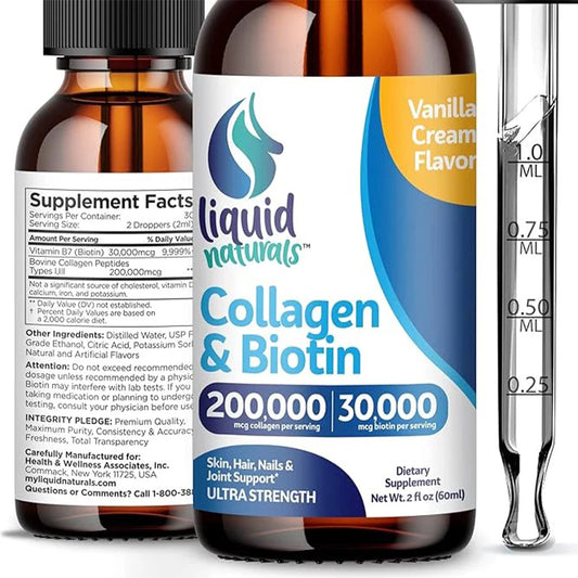 Collagen + Biotin Liquid Drops  200,000mcg - Vanilla Flavor – 2 oz