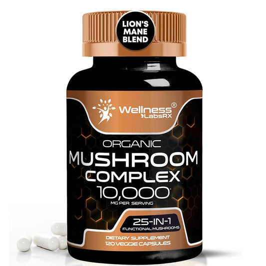 Organic Mushroom Supplement Capsules, Mushroom Complex Blend - 120 Count