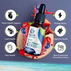 Irish Sea Moss Drops, Bladderwrack and Burdock 1600mg - Mixed Berry Flavor – 2 oz