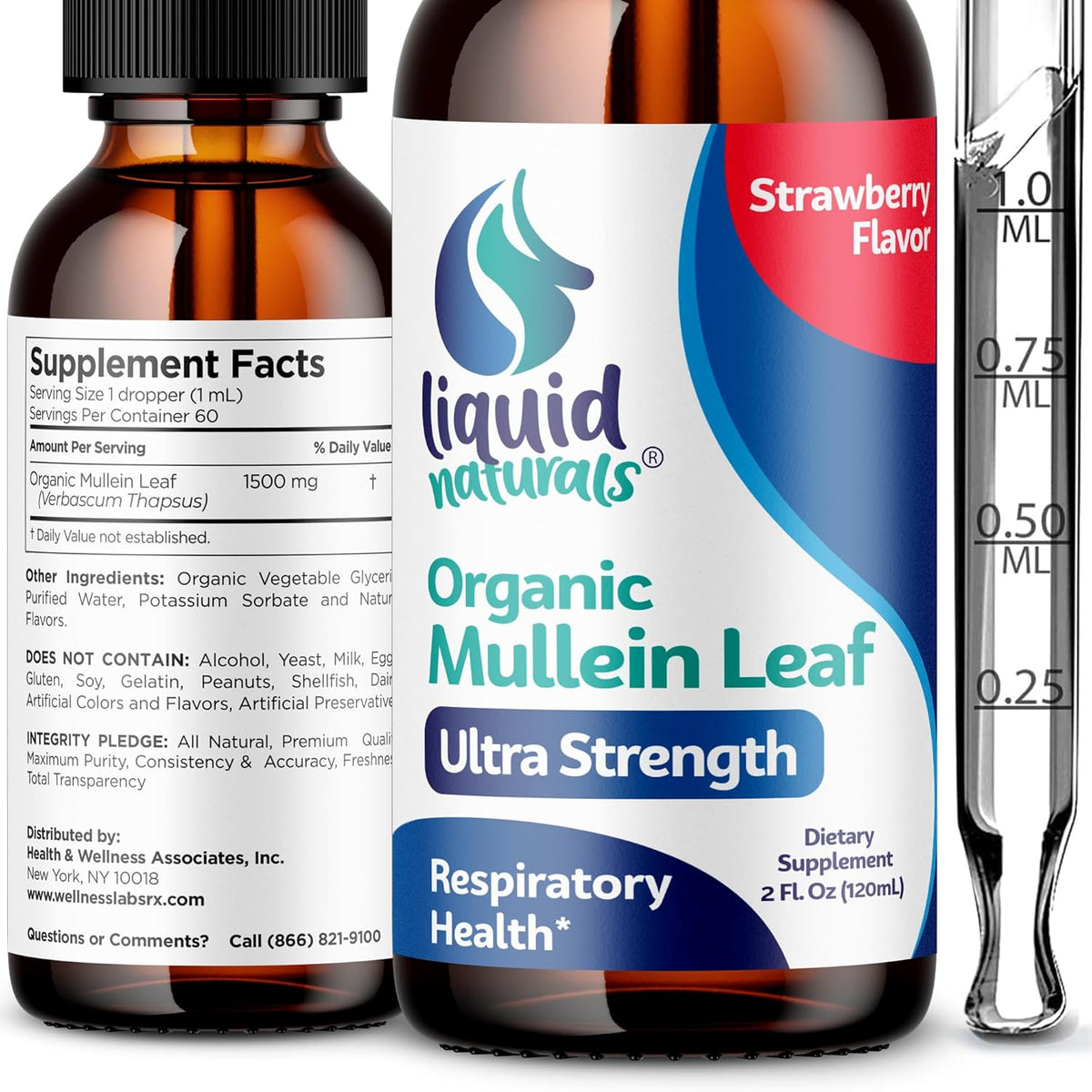 Organic Mullein Leaf Liquid Drops 1500mg – Natural Citrus Flavor – 2 fl. oz.