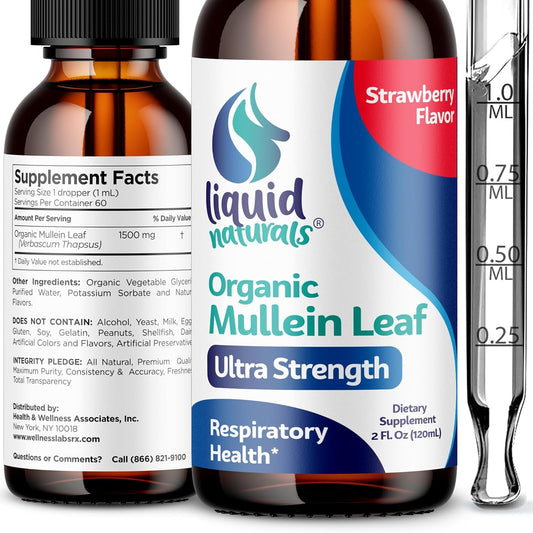 Organic Mullein Leaf Liquid Drops 1500mg – Natural Citrus Flavor – 2 fl. oz.
