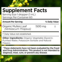 Organic Mullein Leaf Liquid Drops 1500mg – Natural Citrus Flavor – 2 fl. oz.