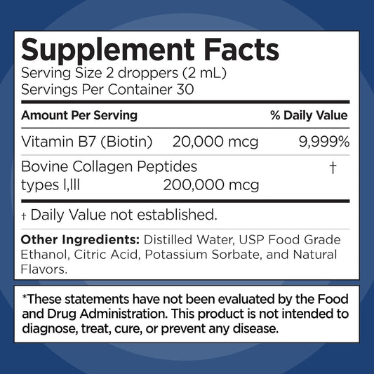 Liquid Collagen with Biotin Drops, Vitamin B7 for Hair, Skin, Nails - Vanilla Flavor