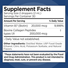 Liquid Collagen with Biotin Drops, Vitamin B7 for Hair, Skin, Nails - Vanilla Flavor